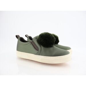 Tory Burch Daphne Pom Pom Luxe Platform Sneakers Size 10 M Green Satin Slip On
